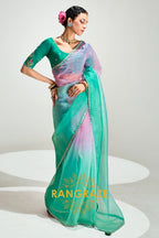 Emerald Blush Organza Tissue Silk Saree