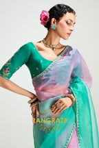 Emerald Blush Organza Tissue Silk Saree