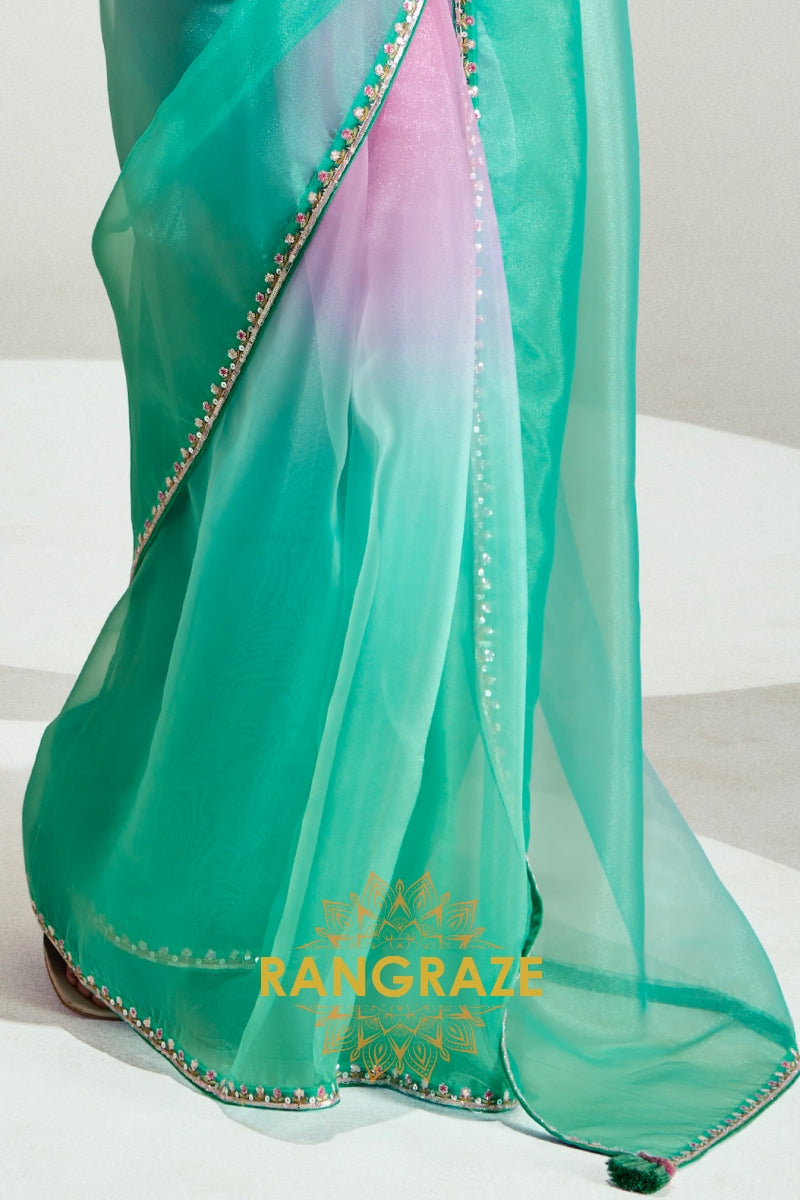 Emerald Blush Organza Tissue Silk Saree