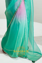 Emerald Blush Organza Tissue Silk Saree