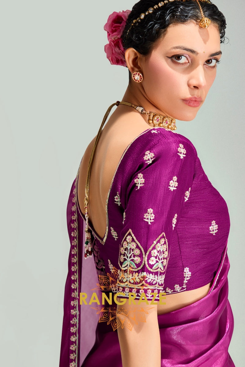 Fuchsia Bloom Organza Tissue Silk Saree