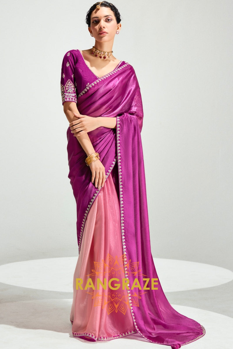 Fuchsia Bloom Organza Tissue Silk Saree