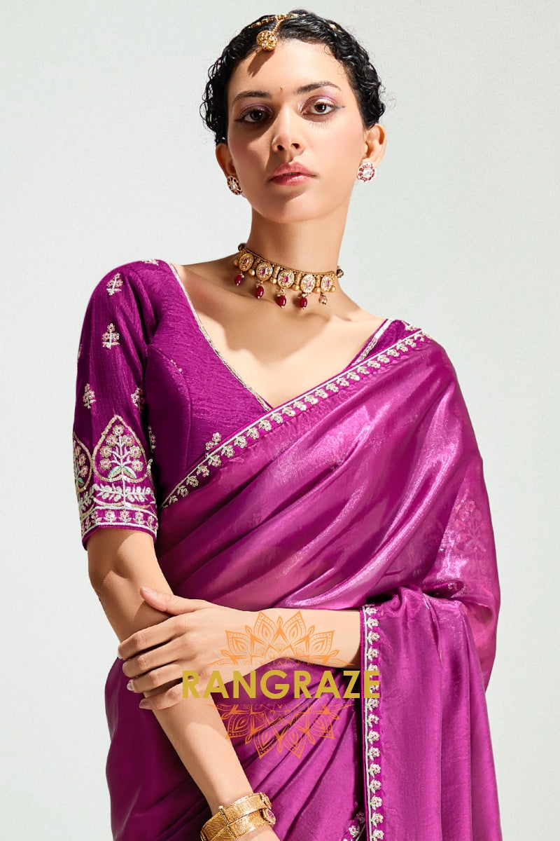 Fuchsia Bloom Organza Tissue Silk Saree