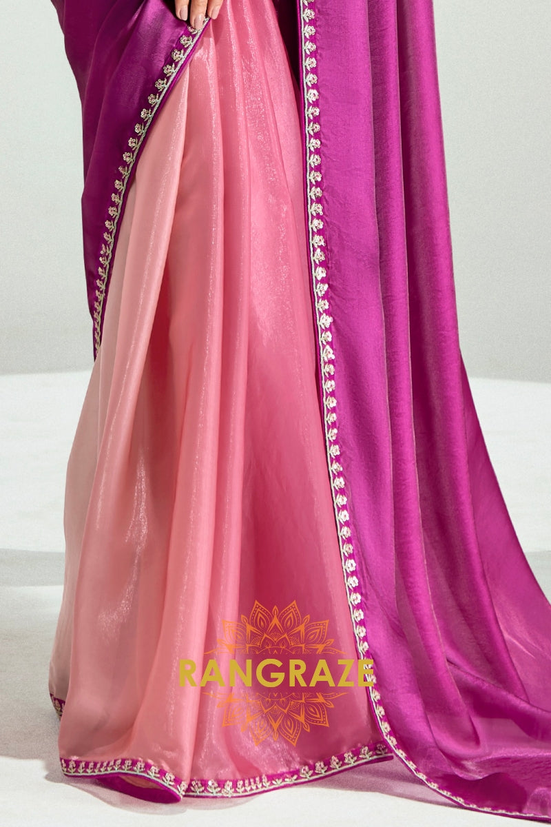 Fuchsia Bloom Organza Tissue Silk Saree