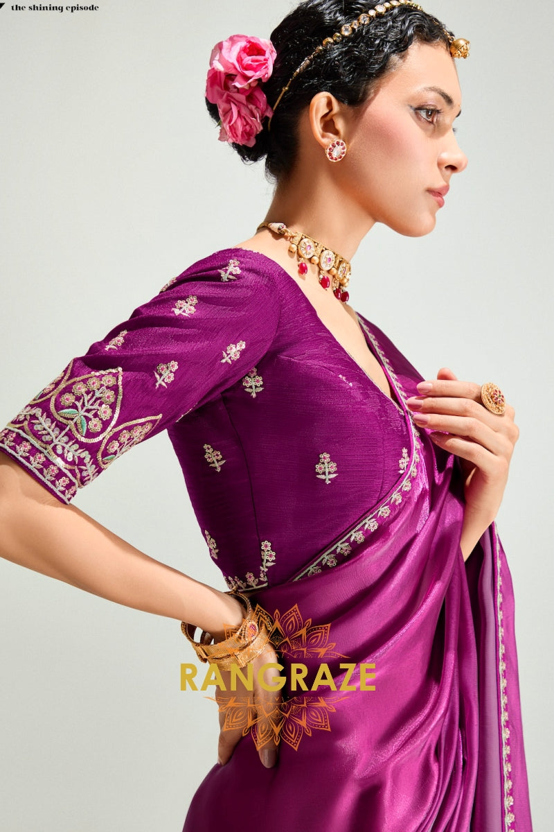 Fuchsia Bloom Organza Tissue Silk Saree