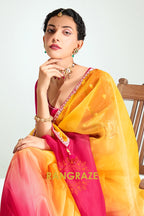 Sunshine Pink Ombre Organza Tissue Silk Saree