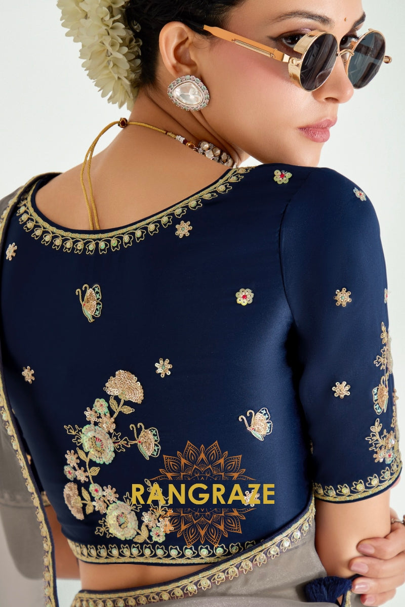 Midnight Frost Organza Tissue Silk Saree