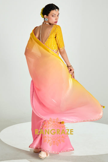 Sunset Bloom Organza Tissue Silk Saree