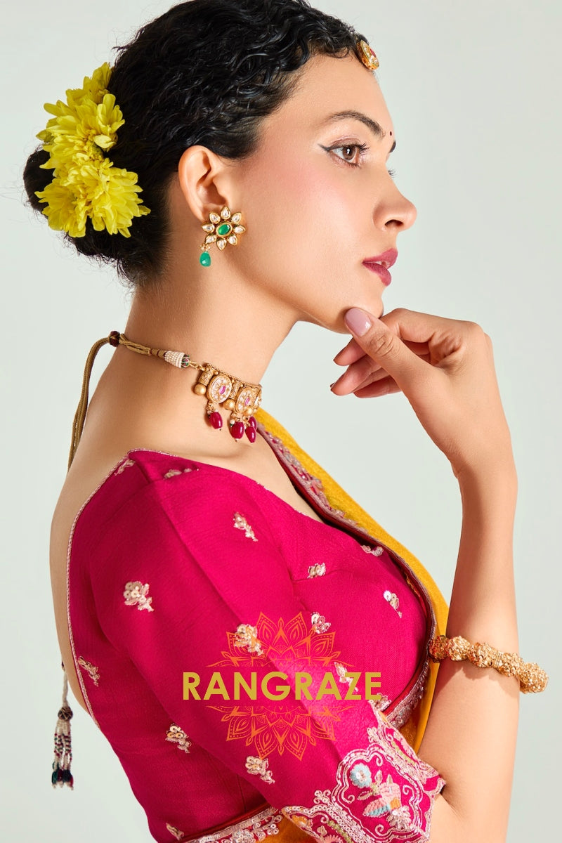Sunshine Pink Ombre Organza Tissue Silk Saree