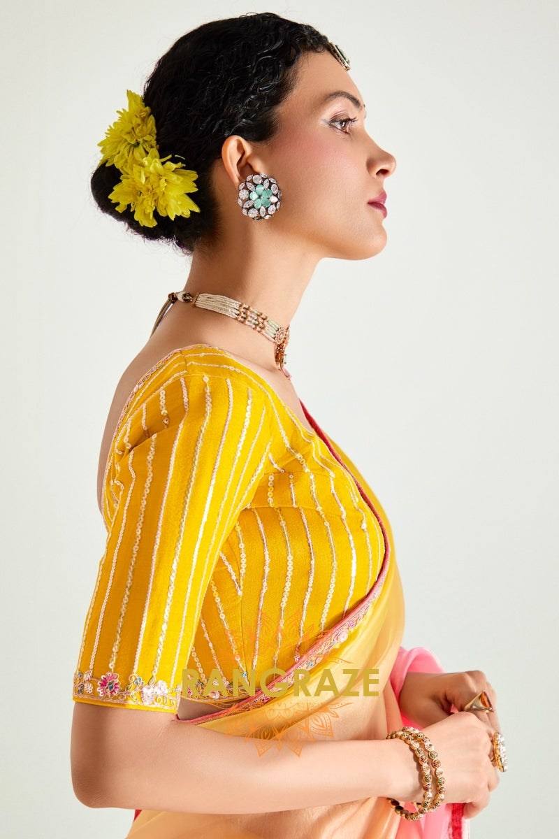 Sunset Bloom Organza Tissue Silk Saree
