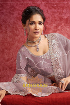 Dusty Mauve Crush Tissue Embroidered Saree