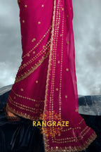 Pure Organza Embroidered Saree in Fuchsia Pink