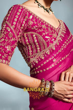 Pure Organza Embroidered Saree in Fuchsia Pink
