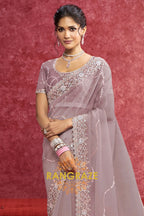 Dusty Mauve Crush Tissue Embroidered Saree