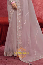 Dusty Mauve Crush Tissue Embroidered Saree