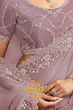 Dusty Mauve Crush Tissue Embroidered Saree