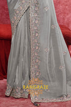 Fancy Organza Embroidered Saree in Smoky Grey