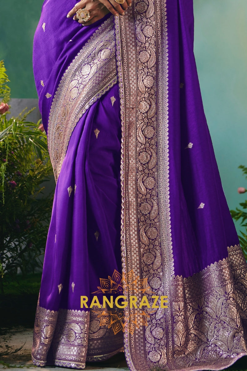 Royal Amethyst Silk Saree with Zari Weaving & Sequin Embroidery Border