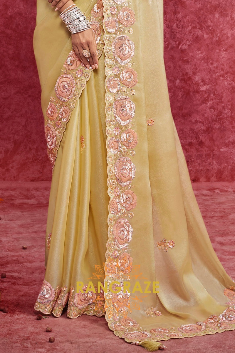 Organza Tissue Saree in a regal mustard-gold