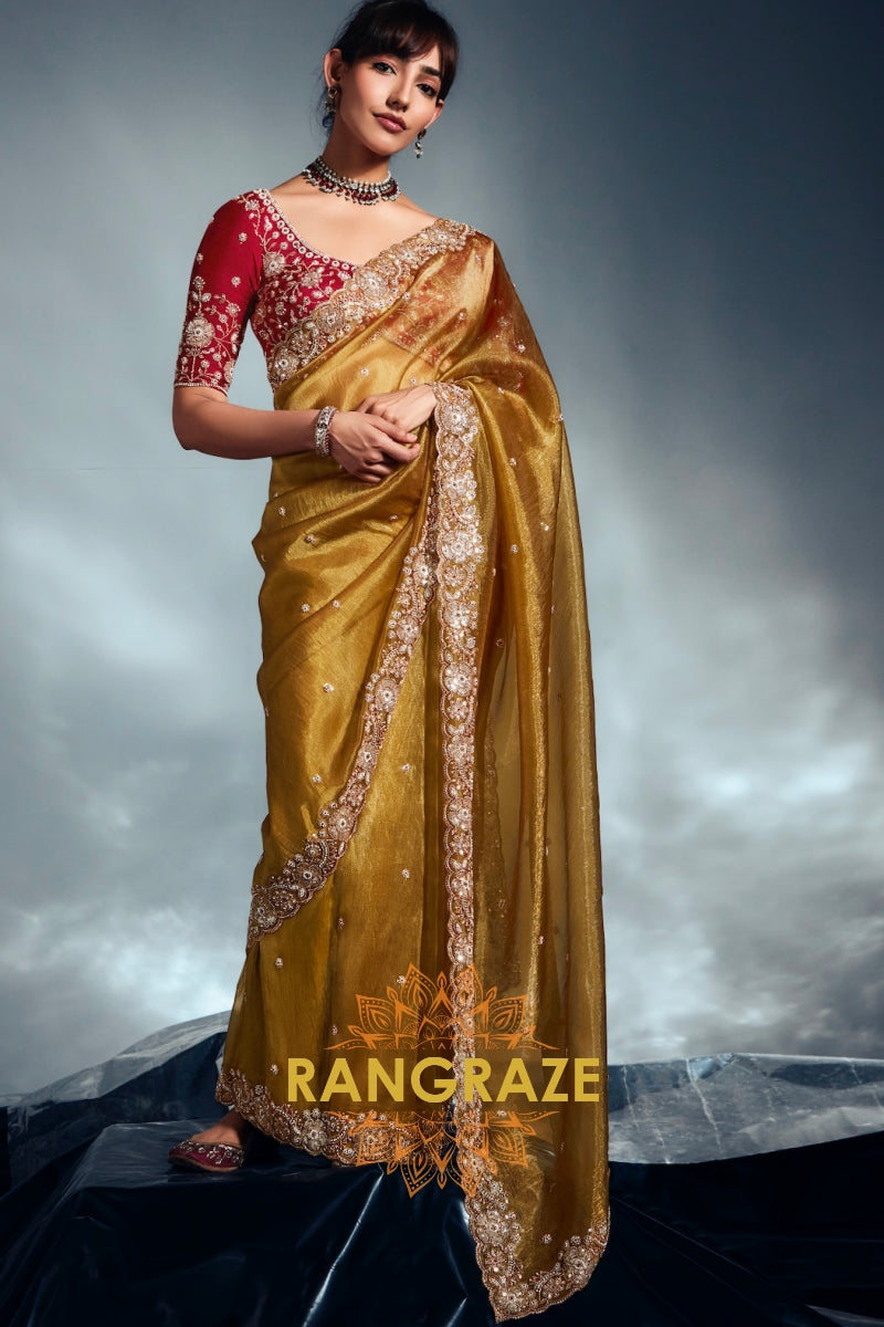 Pure Tissue Organza Embroidered Saree
