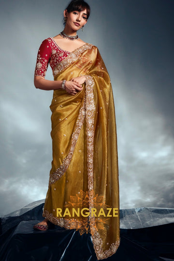 Pure Tissue Organza Embroidered Saree
