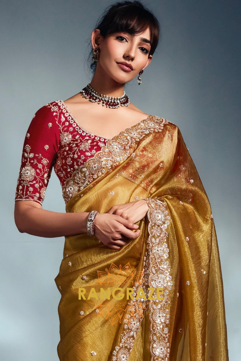 Pure Tissue Organza Embroidered Saree