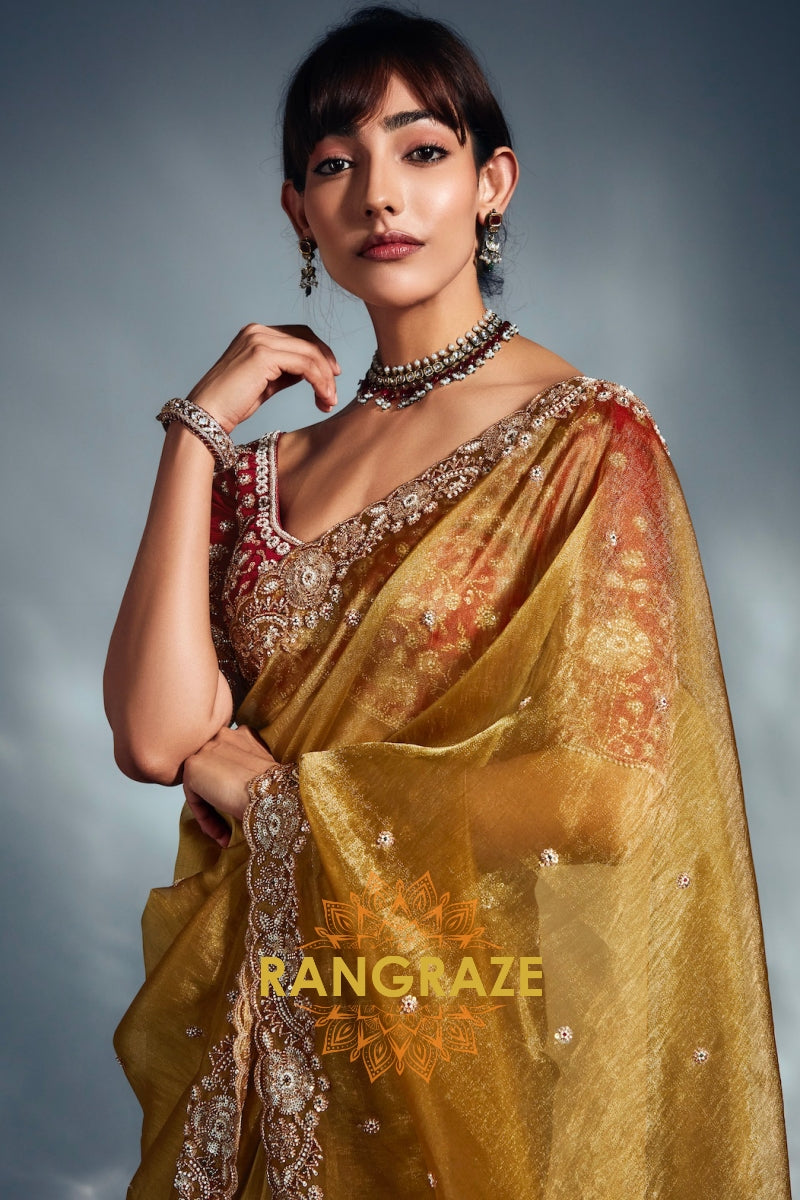 Pure Tissue Organza Embroidered Saree