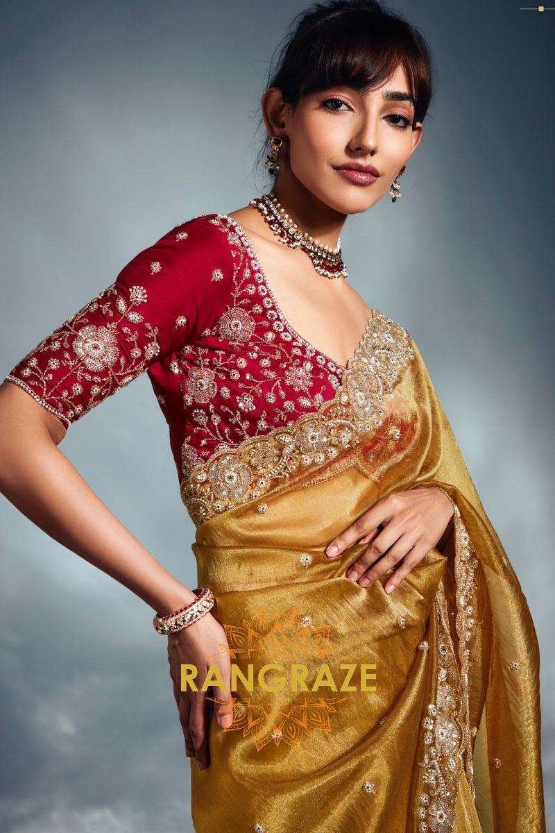 Pure Tissue Organza Embroidered Saree