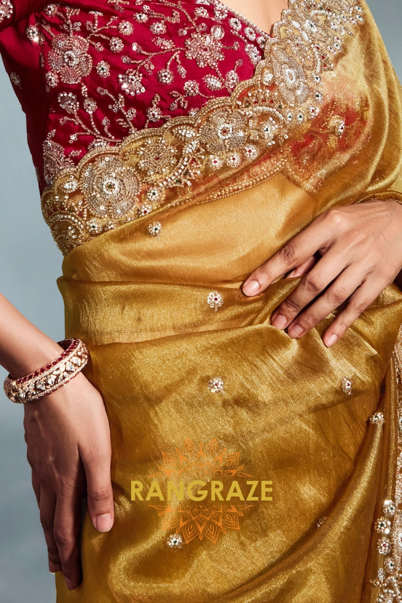 Pure Tissue Organza Embroidered Saree