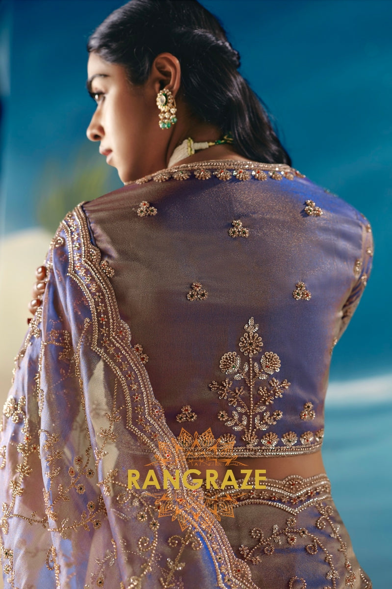 Lilac Mist Satin Organza Saree with Sequin & Bead Embroidery