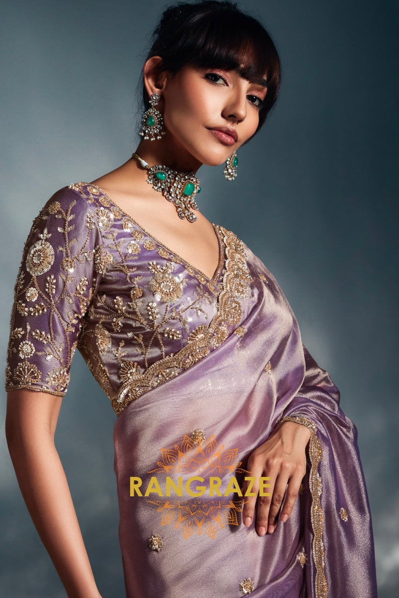 Pure Tissue Organza Saree in Lavender Ombre