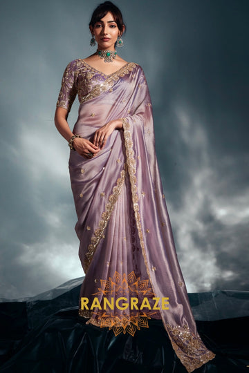 Pure Tissue Organza Saree in Lavender Ombre