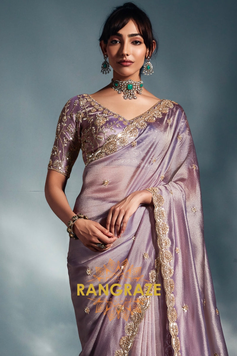 Pure Tissue Organza Saree in Lavender Ombre