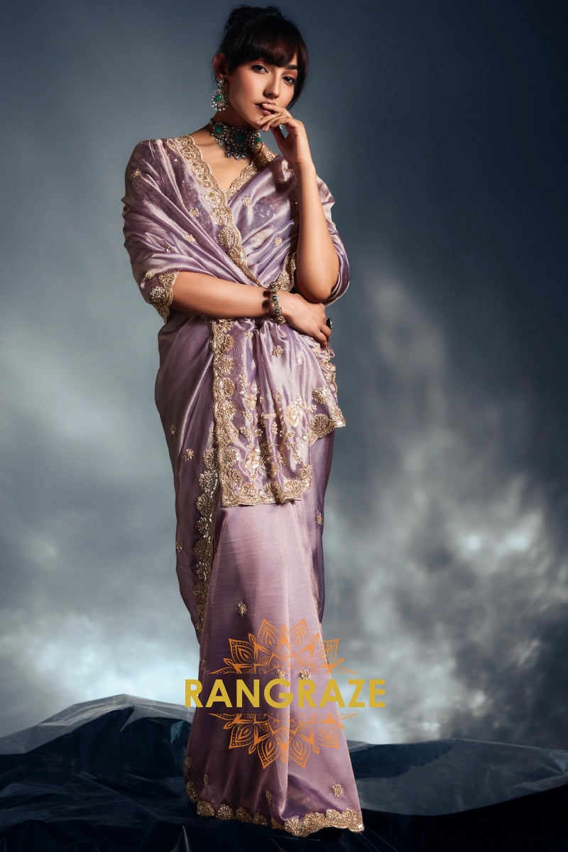 Pure Tissue Organza Saree in Lavender Ombre