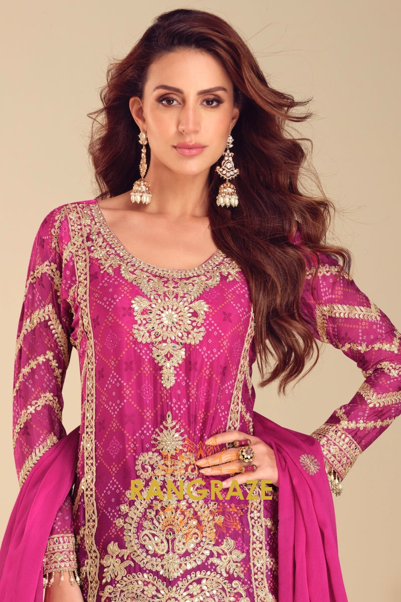 Fuchsia Zari Embroidered Sharara Suit Set – A Regal Ensemble