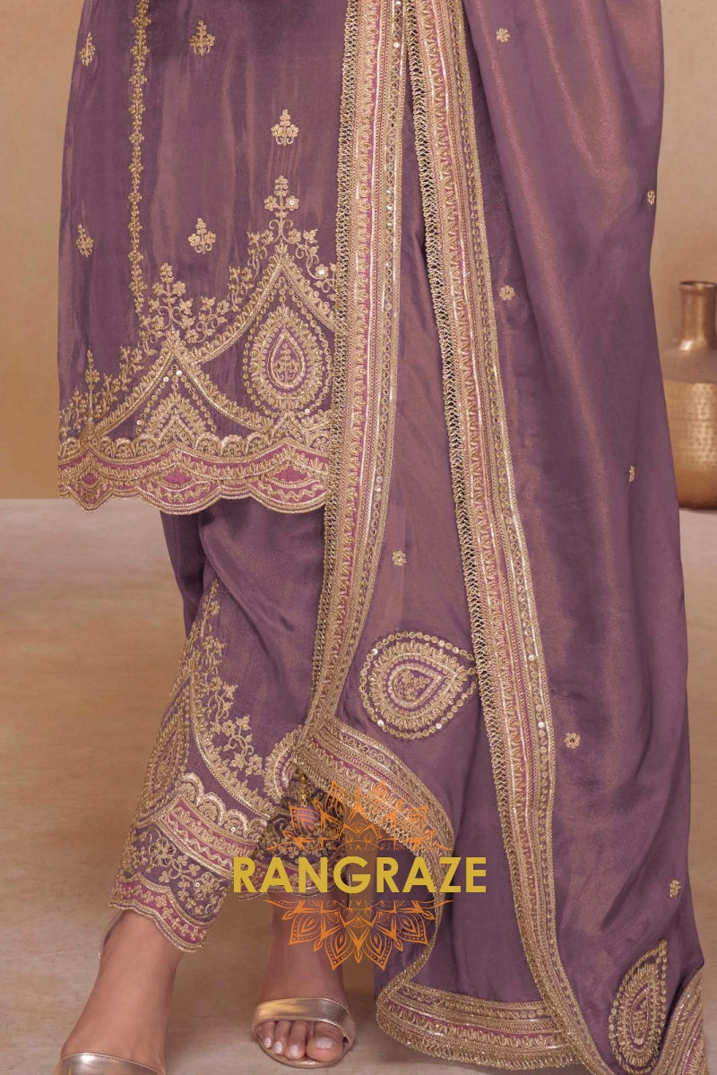 Mulberry Glow Silk Embroidered Suit Set – A Symphony of Regal Grace