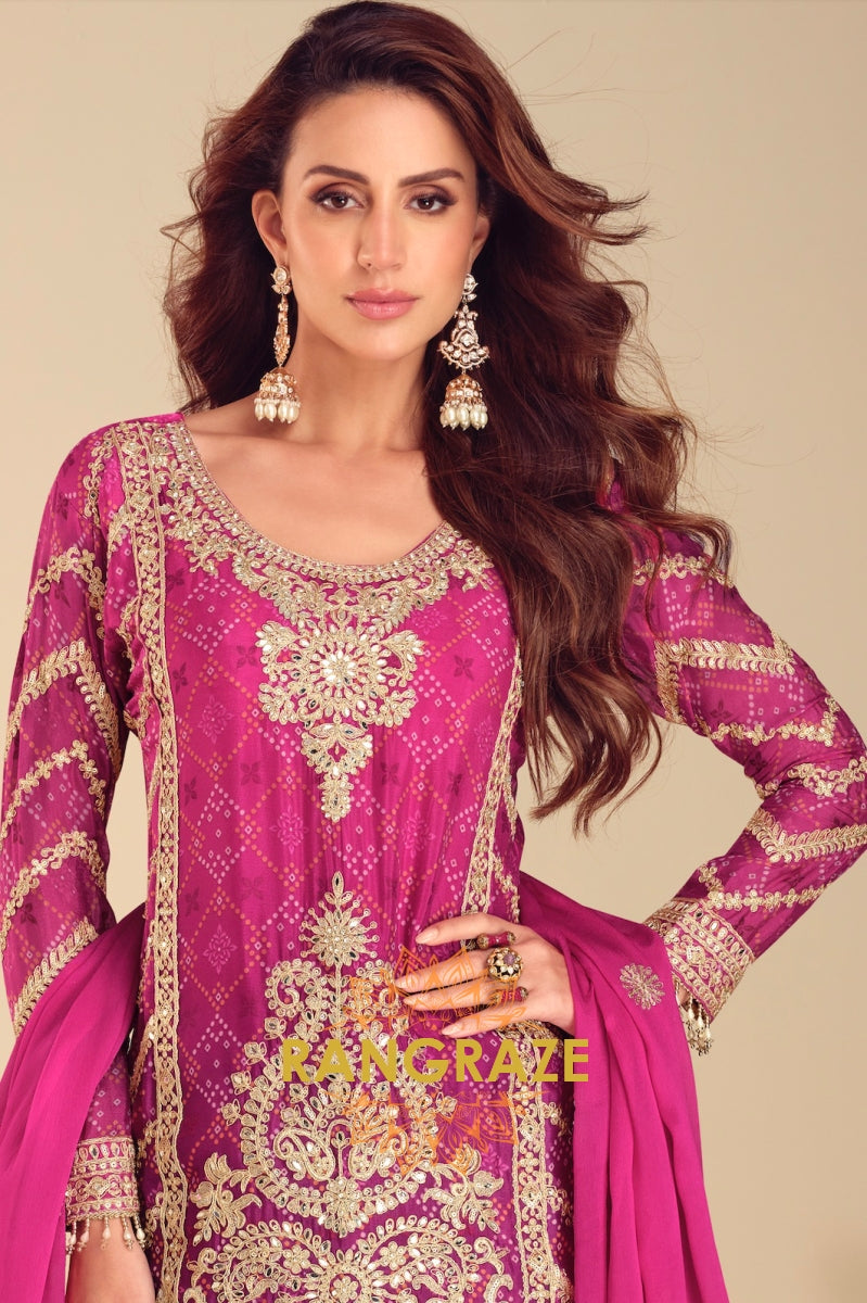 Fuchsia Zari Embroidered Sharara Suit Set – A Regal Ensemble