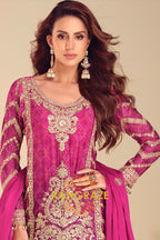 Fuchsia Zari Embroidered Sharara Suit Set – A Regal Ensemble