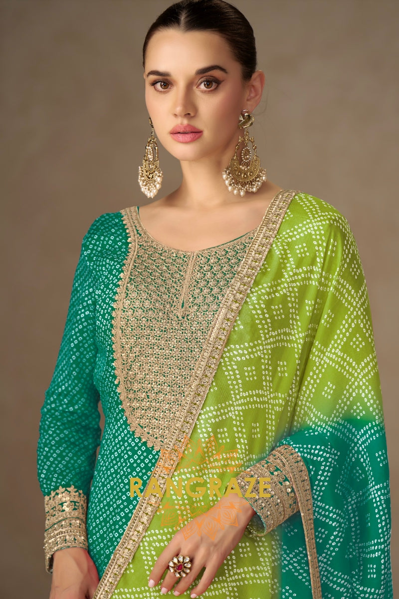 Emerald Bandhej Anarkali Set – A Regal Ode to Tradition