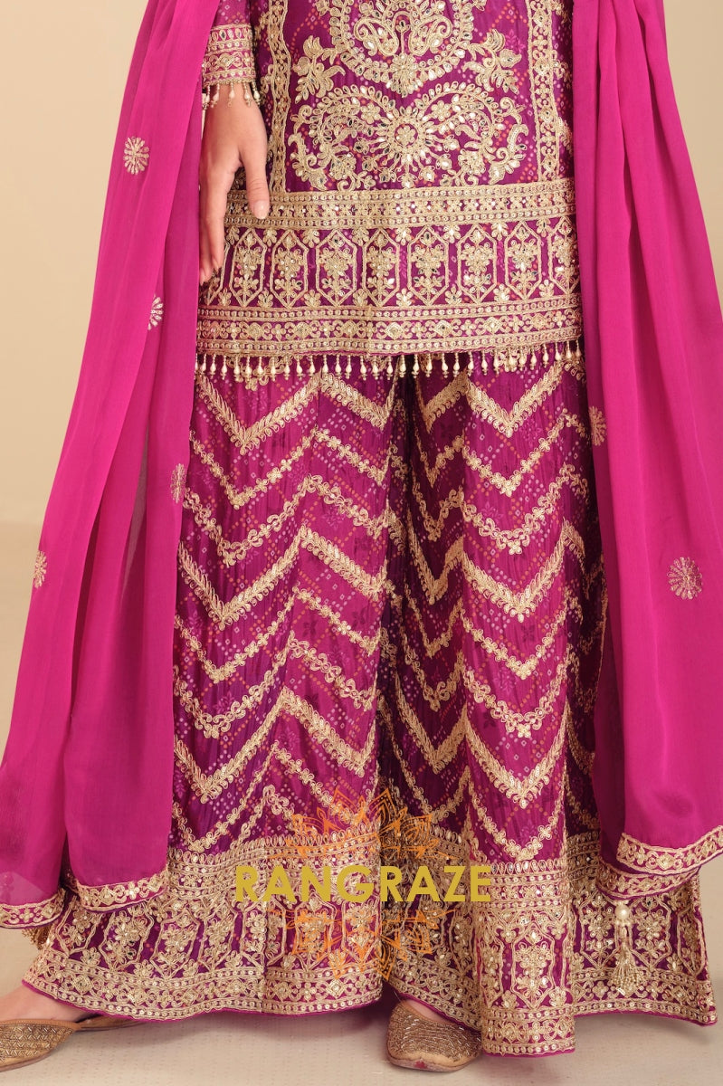 Fuchsia Zari Embroidered Sharara Suit Set – A Regal Ensemble