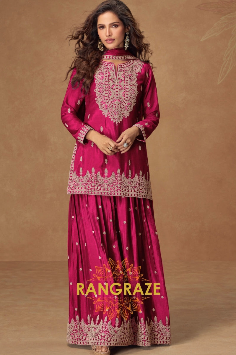 Berry Wine Embroidered Sharara Suit Set – A Celebration of Glamour and Tradition