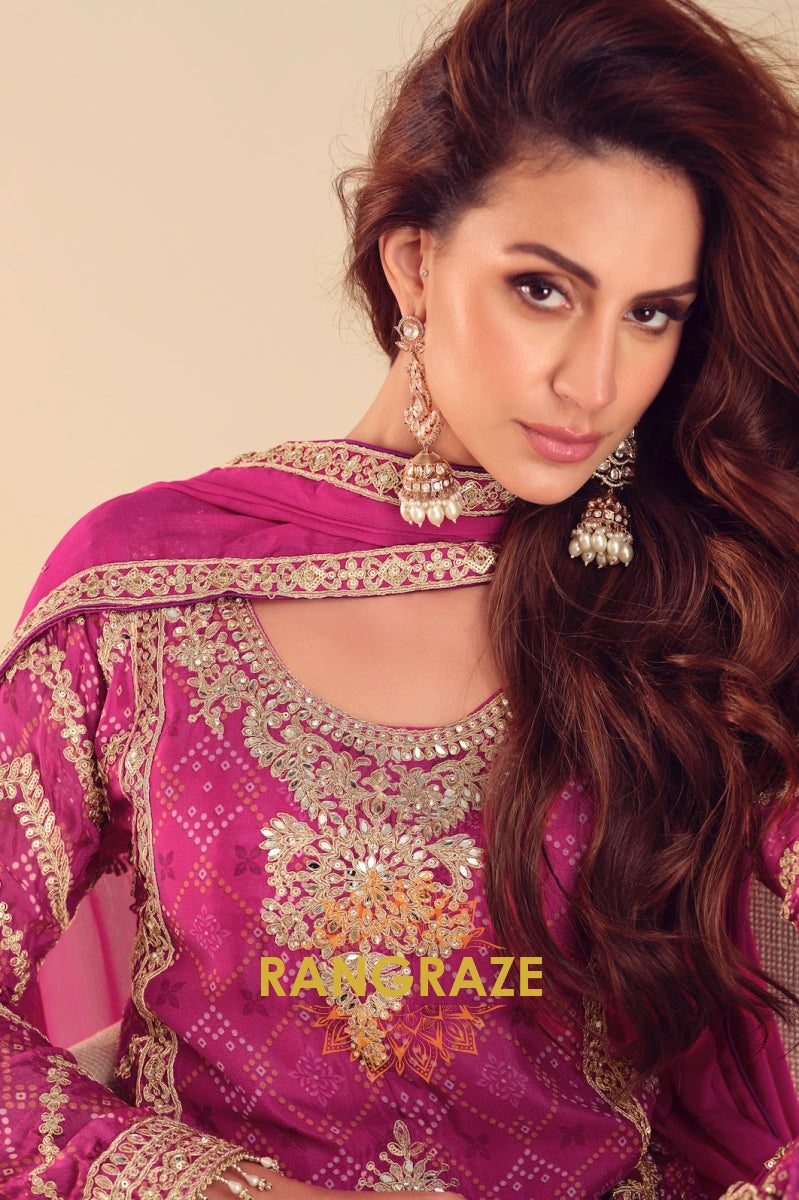 Fuchsia Zari Embroidered Sharara Suit Set – A Regal Ensemble
