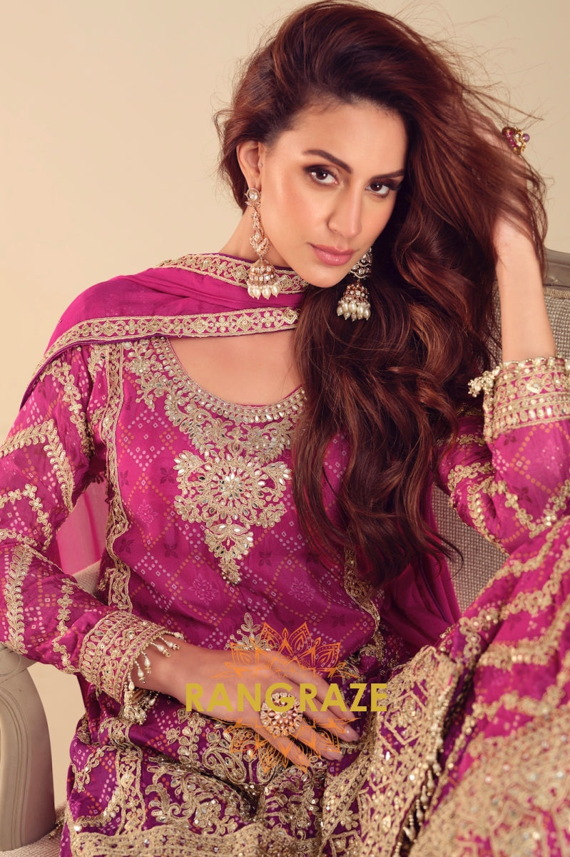 Fuchsia Zari Embroidered Sharara Suit Set – A Regal Ensemble