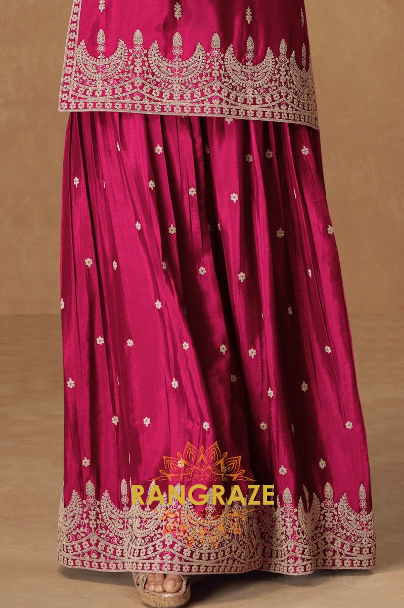 Berry Wine Embroidered Sharara Suit Set – A Celebration of Glamour and Tradition