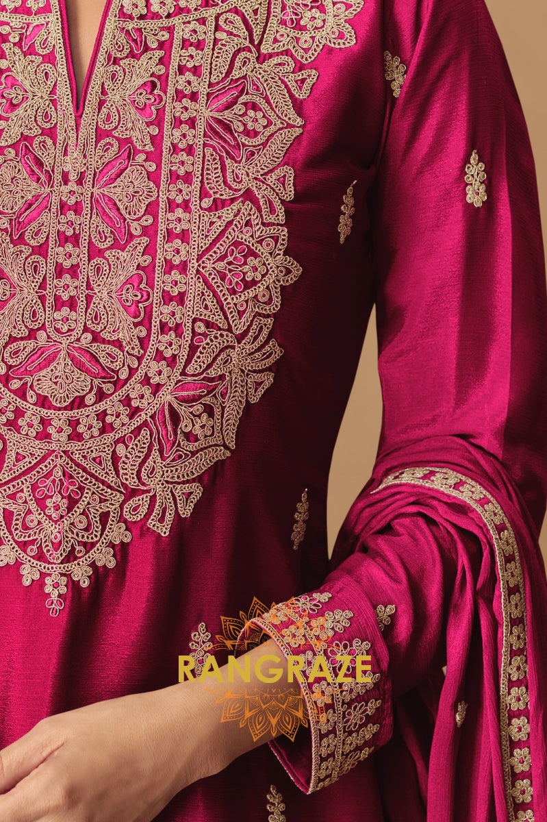 Berry Wine Embroidered Sharara Suit Set – A Celebration of Glamour and Tradition