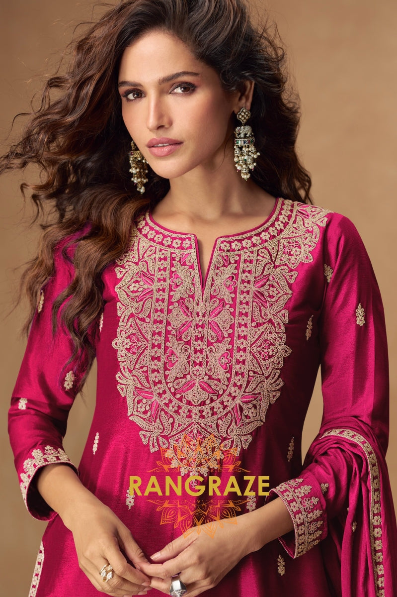 Berry Wine Embroidered Sharara Suit Set – A Celebration of Glamour and Tradition