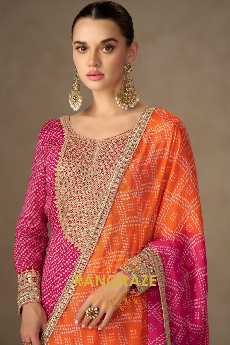 Rani Bandhej Anarkali Set – A Celebration of Royal Grandeur