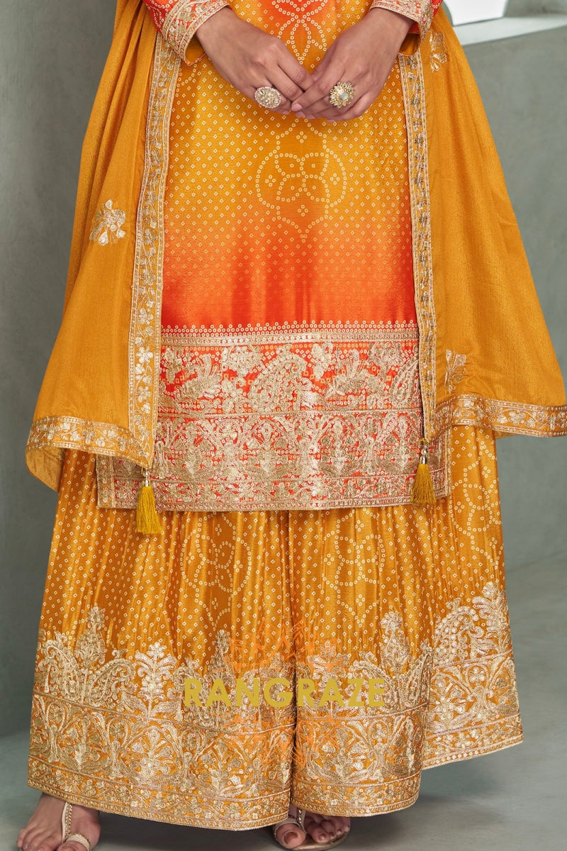 Golden Ember Chinnon Silk Embroidered Suit Set – A Symphony of Warm Radiance