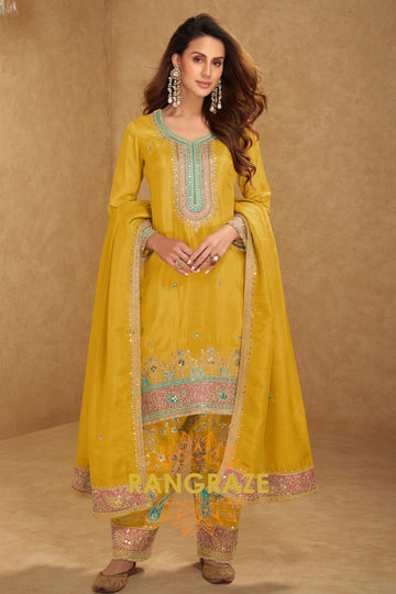 Radiant Yellow Mirror Embroidered Suit Set
