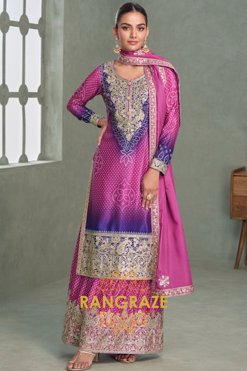 Royal Orchid Chinnon Silk Embroidered Suit Set – An Ode to Majestic Elegance